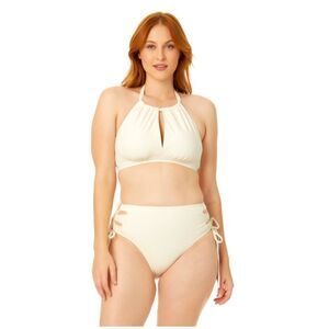 Women's Pique Solid High Waist Bikini Swim Top & Bottom color Vanilla D 1X.